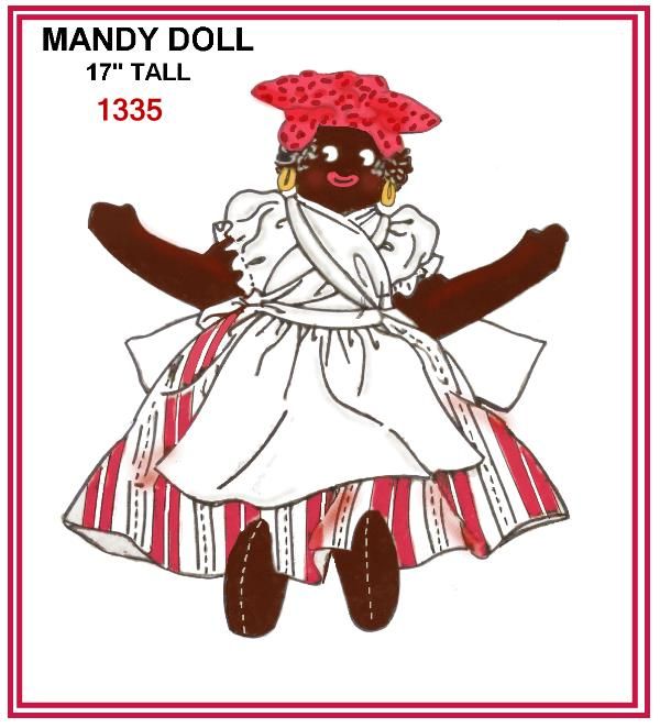 Mandy Vintage Black American Mammy Cloth Doll Pattern with outfit # 1335 