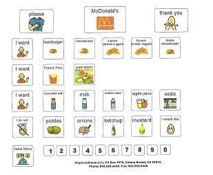 Autism Boardmaker McDonalds Picture Menu Visual  