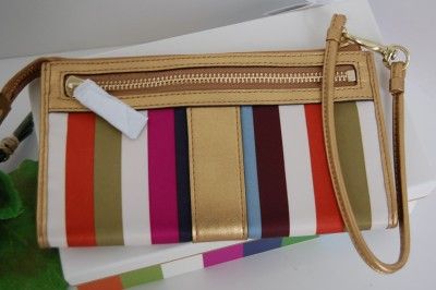 NWT COACH JULIA LEGACY STRIPE ZIPPY WALLET WRISTLET 46807B IN GIFT BOX 