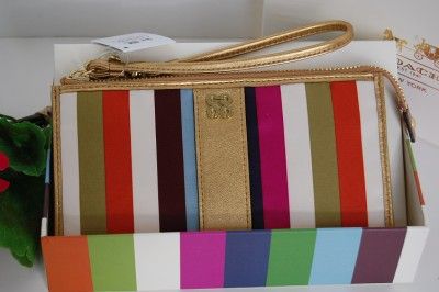 NWT COACH JULIA LEGACY STRIPE ZIPPY WALLET WRISTLET 46807B IN GIFT BOX 