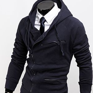 Mens Diagonal zip up Hoodie Jacket NAVY (L) 06  