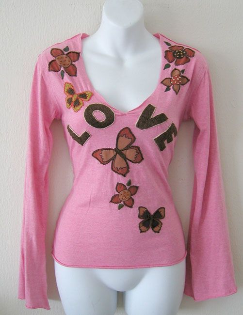 128 JOYSTICK ANTHROPOLOGIE Embroidered LOVE TOP * S M  