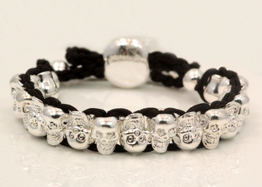 Skull String Bracelet BN08 10mm width, 9 inch wrist  