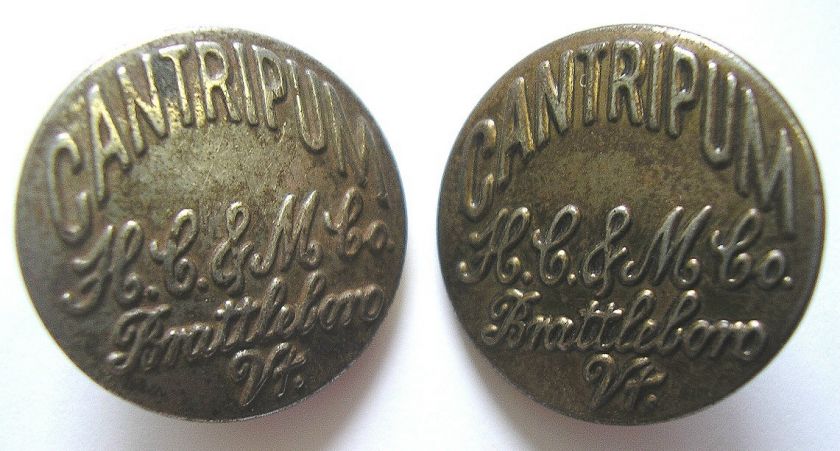 CANTRIPUM VINTAGE BUTTON PAIR 2 METAL H C & M VERMONT  