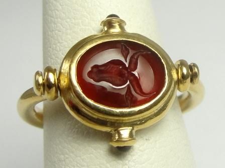 Vintage 22K Gold Ring Carnelian Intaglia Water Buffalo  