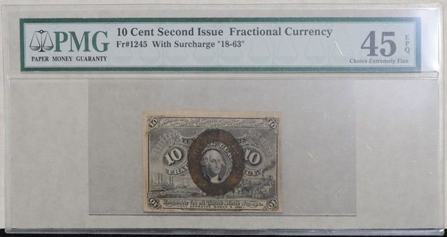 10 CENT SECOND ISSUE FRACTIONAL CURRENCY 45 EPQ PMG FR 1245  