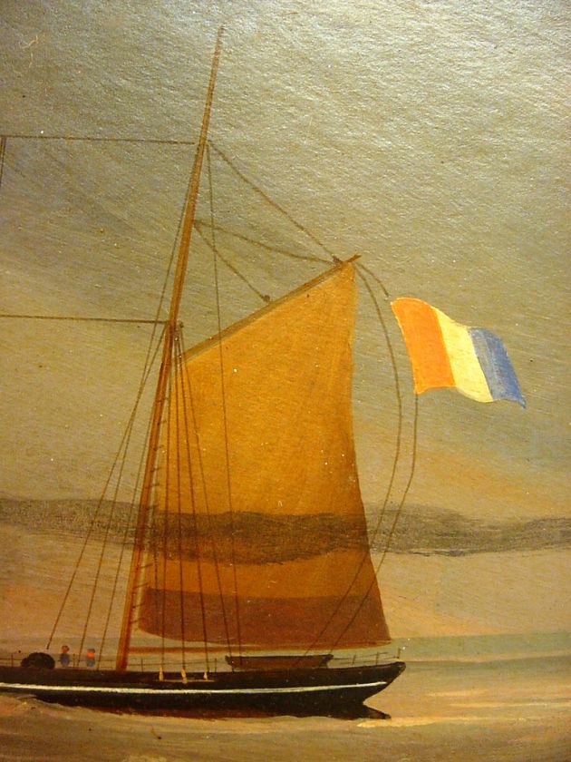 1800s FOLK ART O/B Portrait of French Ship Yucatan  