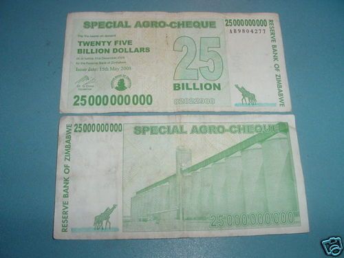 Zimbabwe Currency 25 Billion Dollar Note Agro  