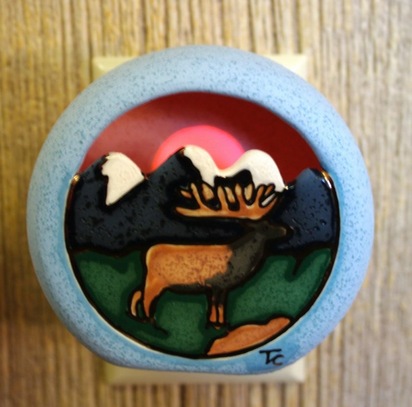 Handmade Ceramic Night Light 22K Gold BULL ELK Design  