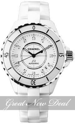 CHANEL J12 AUTOMATIC UNISEX WATCH DIAMOND MARKERS 38MM WHITE CERAMIC 