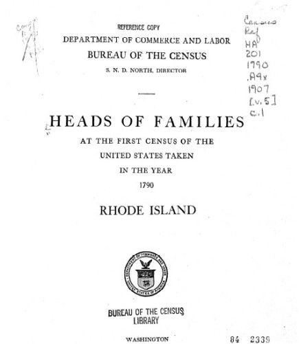 Rhode Island 1790 US Census Documents on CD Genealogy  