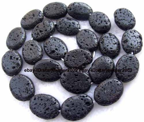 Black Volcanic Lava Stone 13x18mm Flat Oval Beads 15  