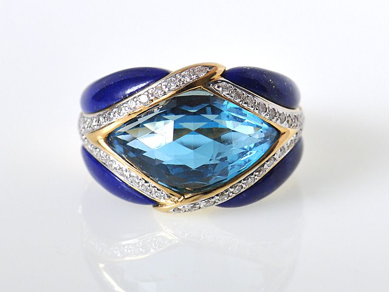 Gadi 18K White Gold Diamond Topaz Lapis Ring  