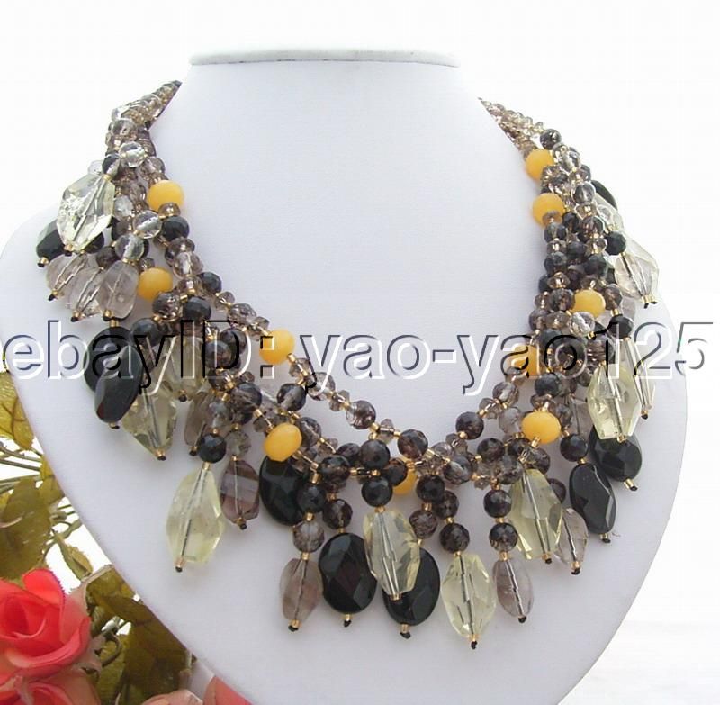    Black Rutilated Quartz&Onyx&Jade&Smoky Quartz&Citrine Necklace