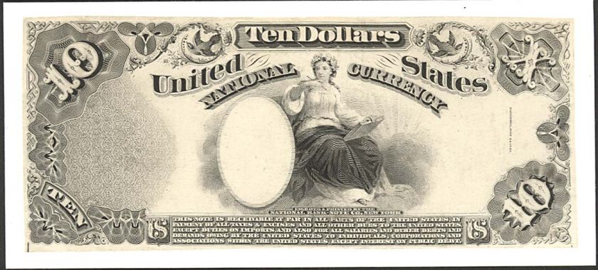 10 NATIONAL CURRENCY 1864 BACK DESIGN ESSAY   UNIQUE  