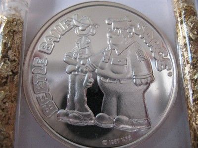 OZ. 999 PURE SILVER BEETLE BAILEY & SARGE COIN + GOLD  