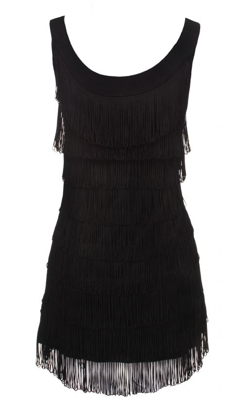 HELL BUNNY flapper 1920s mini TASSEL DRESS charleston BLACK SIZE 8 14 