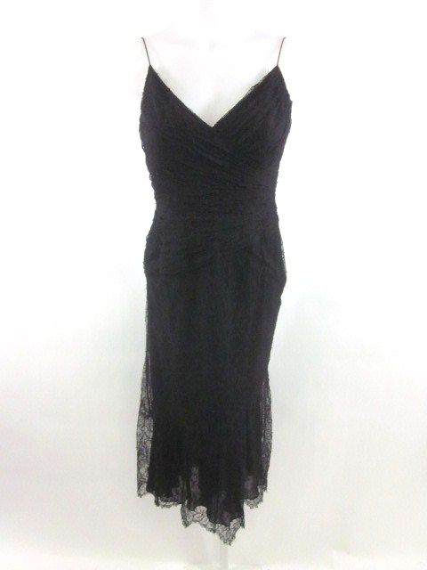 CARMEN MARC VALVO Black Lace Spaghetti Strap Dress Sz 6  