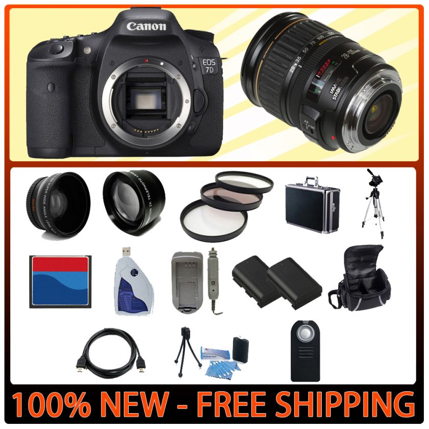 New Canon EOS 7D SLR Camera w/ 28 135mm Lens Package 689466142532 