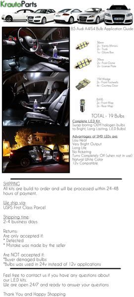 99 01 Audi A4 S4 B5 Complete Interior LED Kit White  