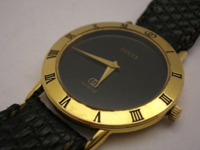 Authentic GUCCI 3000M Mens Wrist Watch 18K GP Black Dial VGWC  