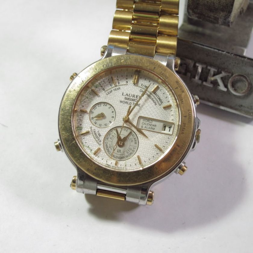 RARE VINTAGE SEIKO LAUREL WORLD TIME QUARTZ CHRONO 6M15 7040  