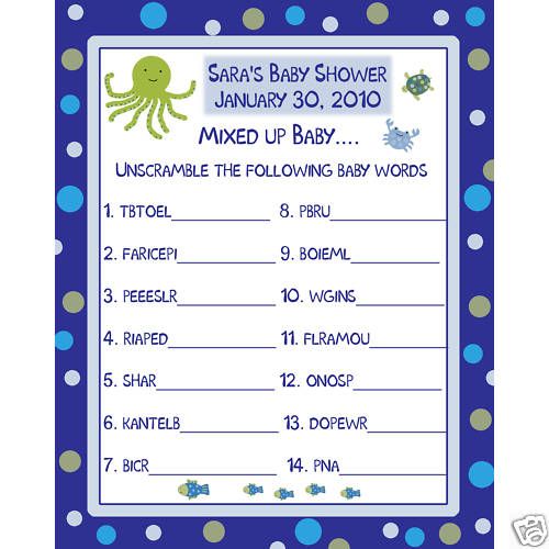 24 Baby Shower Word Scramble Game UNDER THE SEA  