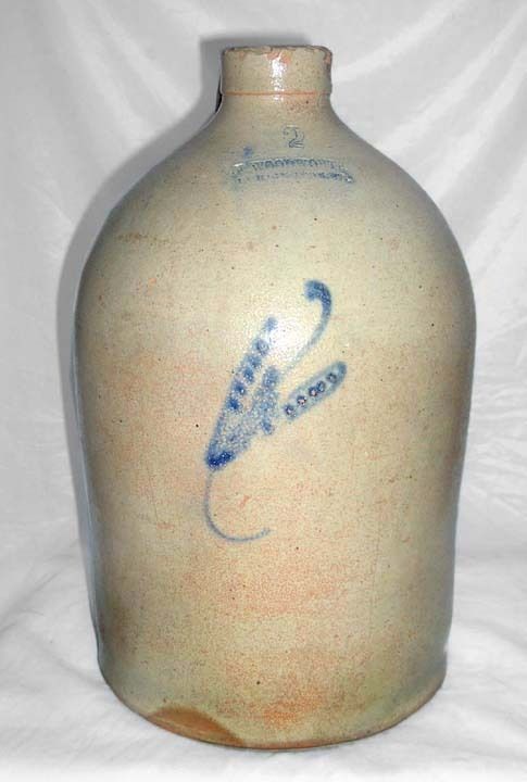 Woodworth Burlington,Vt. 14Cobalt Wash Stoneware Jug  