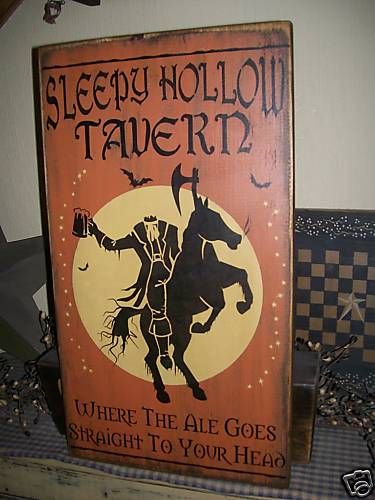 PRIMITIVE HALLOWEEN SIGN~SLEEPY HOLLOW TAVERN ~ALE HEAD  