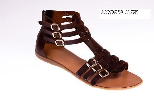 LEATHER WOMENS SANDALS GREEK ROMAN BROWN FLAT GLADIATOR  