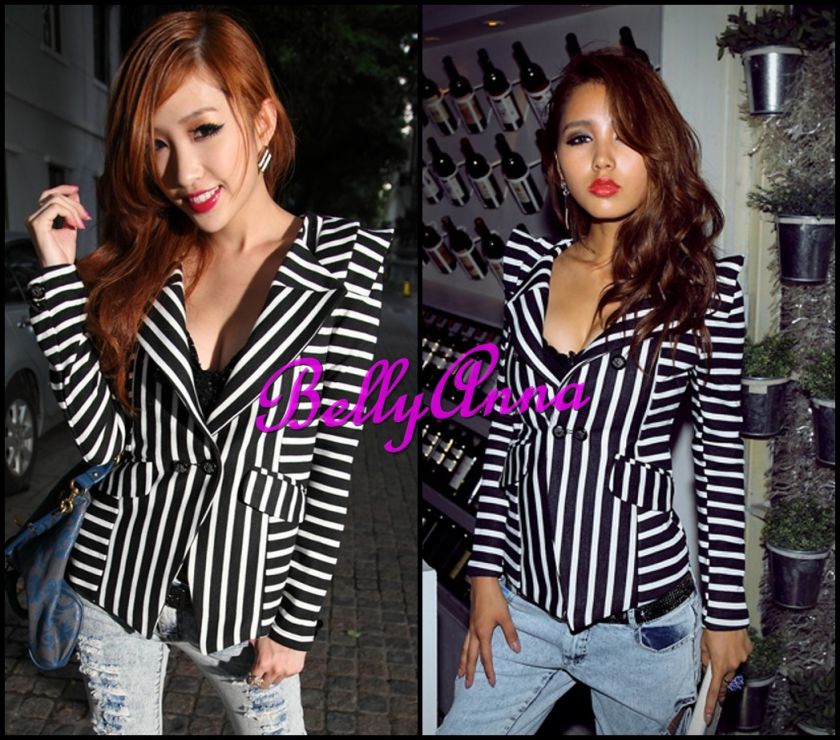 Sexy Women Vintage Strips Shrug Elegant Suit Jacket  