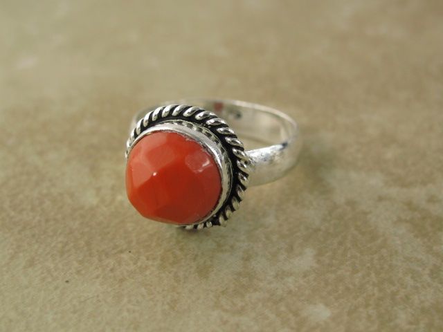 silver ring ( size 7)*  +  faceted red coral  +   