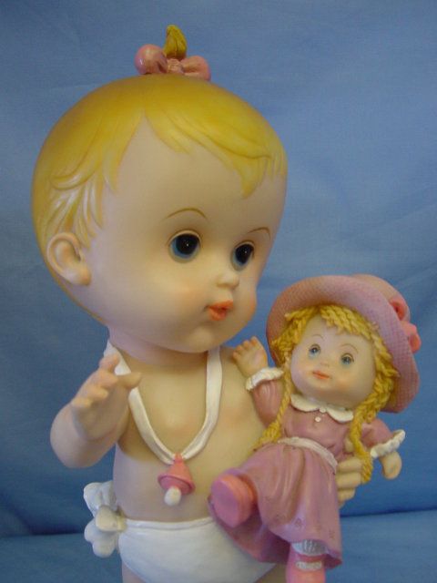 LARGE RESIN BABY DOLL WITH DOLLY, NEW  
