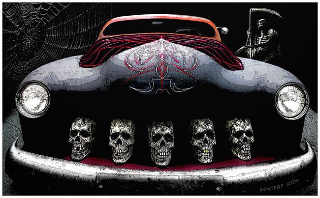 REAPERS RIDE ~ 43 ~ Rat Rod Garage Art ~ MW James  