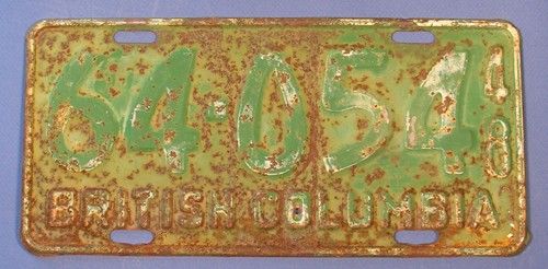 1948 BRITISH COLUMBIA CAR LICENSE PLATE 64 054  