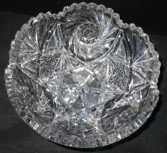 ANTIQUE ABP TORNADO BRILLIANT CUT GLASS 8” BOWL 4DEEP  