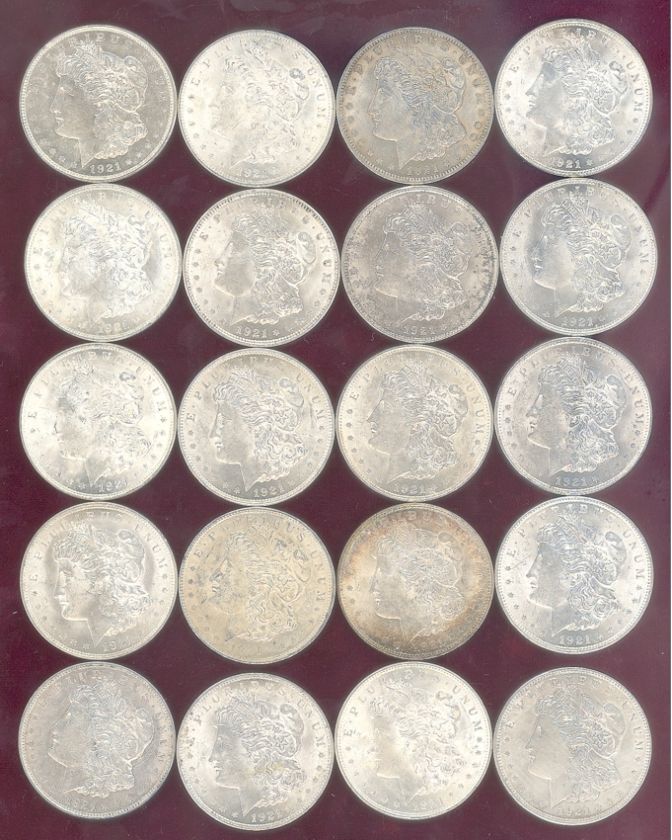 FULL ROLL 1921 P UNCIRCULATED MORGAN SILVER DOLLARS  