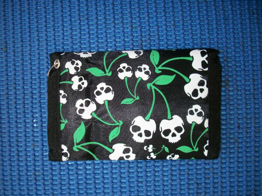 Black with White Cherry Skulls Nylon Wallet Billfold  