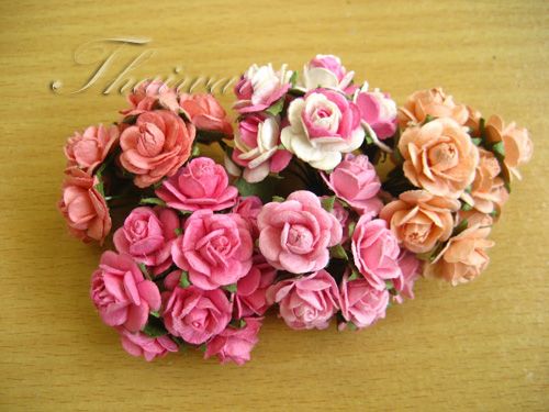 100 MIX ROSE Mulberry Paper Flowers Craft Decoration F0  