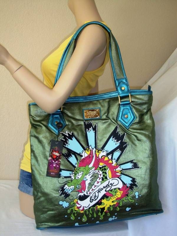 Ed Hardy Shoulder Large Tote Bag Aitania Metalic Foil  