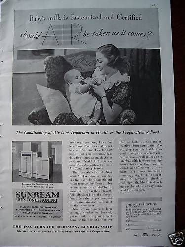 1937 Antique Sunbeam Air Conditioner Conditioning Ad  