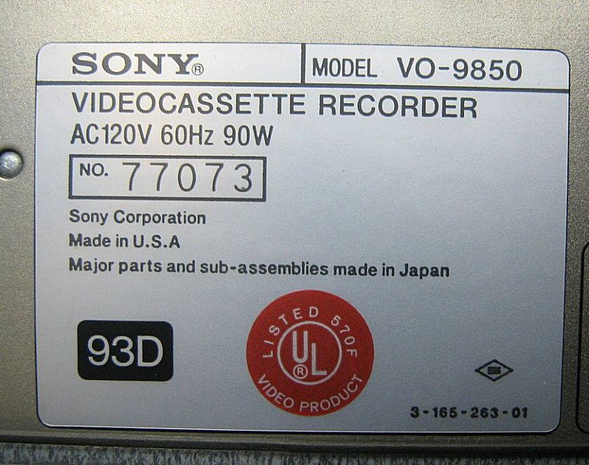 SONY VO 9850 VIDEO CASSETTE RECORDER VO9850  