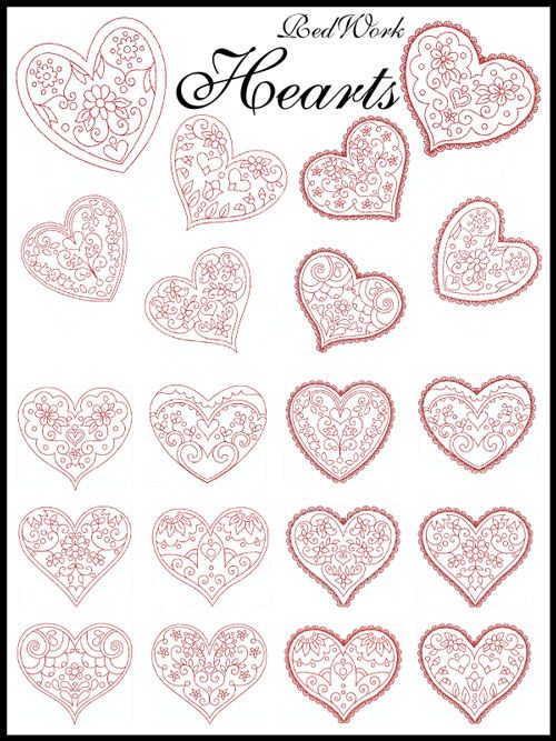 HEARTS Machine Embroidery Redwork * 20 Designs, 2 Sizes  