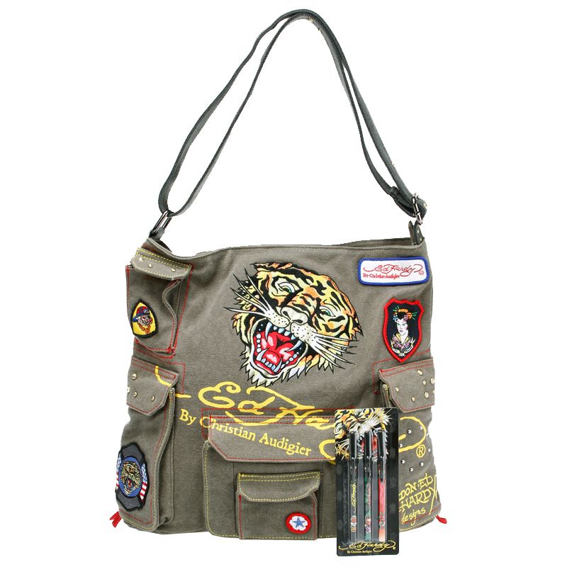 Ed Hardy Khaki Vinny Tiger Tote Bag  