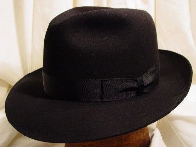 Vintage BORSALINO Fedora Hat Alessandria Black on Black 2 3/4 Brim 