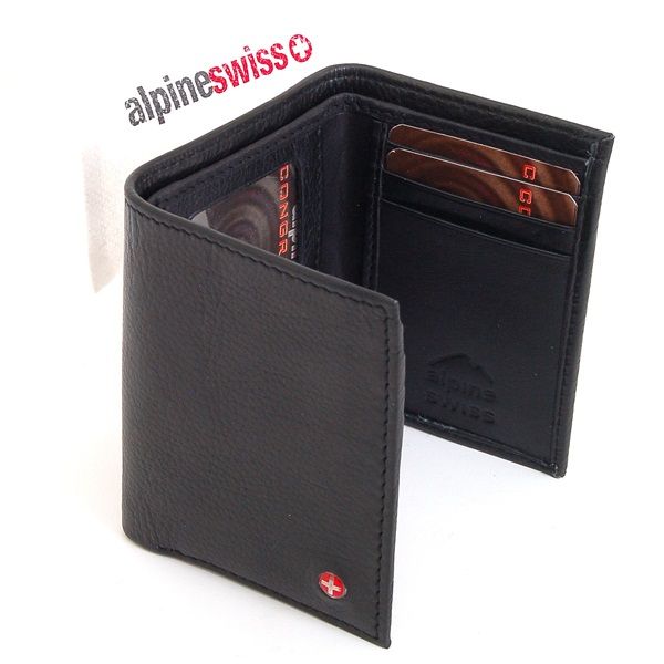 Mens Trifold Wallet Leather Alpine Swiss Card Case ID Gift Bag Classic 