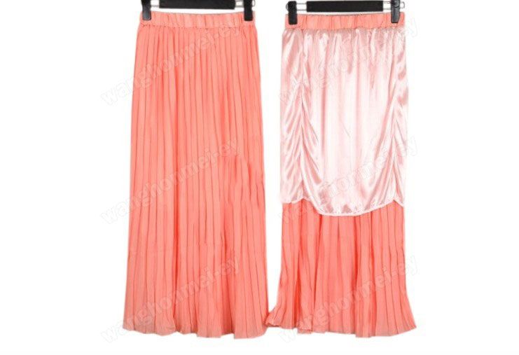 Women Chiffon Pleated Elastic Waistband Long Skirt 8 Color  