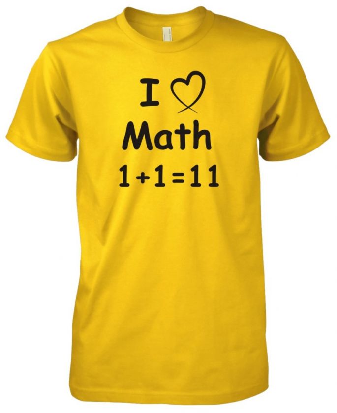 Mens American Apparel I Love Heart Math 1+1=11 Funny T Shirt Tee 