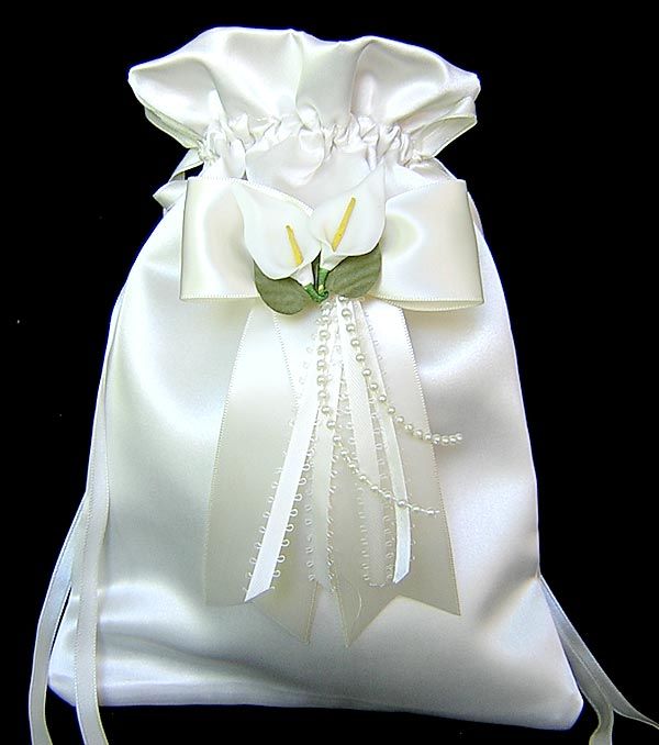 CALLA LILY IVORY WEDDING BRIDAL SATIN MONEY BAG CARD  