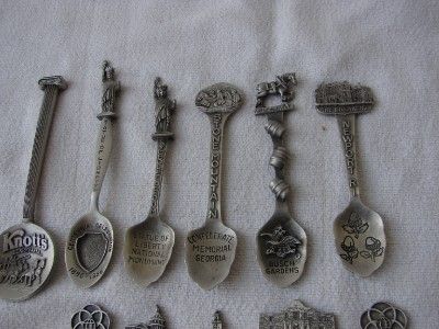 11 PEWTER SOUVENIER SPOONS 1 PEWTER PLAQUE VINTAGE  